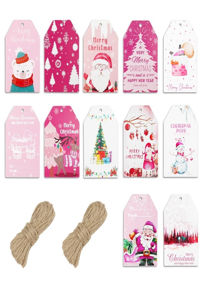 rolyta 120 Pcs Pink Christmas Gift Tags with String, Christmas Name Tags for Holiday Gift Wrapping, Party Decorations and DIY Crafts - Image 1